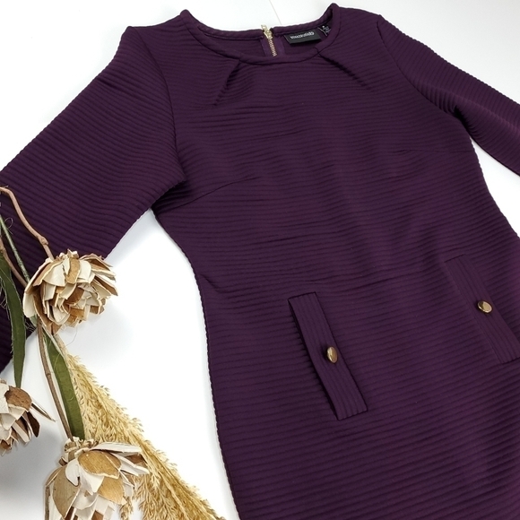 Nina Leonard Purple Ribbed Sheath Dress Med - Picture 7 of 13